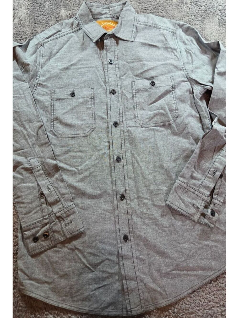 Red Camel Men’s Small Gray Chambray Button Down Shirt 100% Cotton